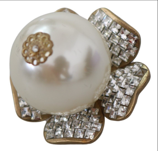 DOLCE & GABBANA Gold Tone Maxi Faux Pearl Floral Clip-on Jewelry Earrings