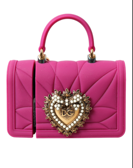 DOLCE & GABBANA Pink Silicone Devotion Heart Bag Gold Chain Airpods Case