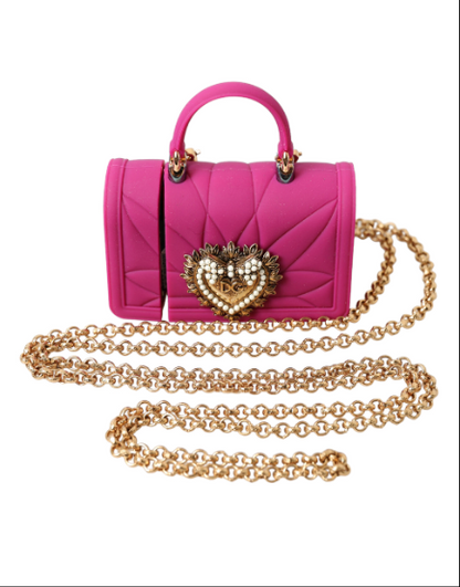 DOLCE & GABBANA Pink Silicone Devotion Heart Bag Gold Chain Airpods Case