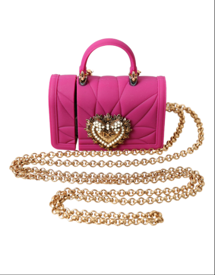DOLCE & GABBANA Pink Silicone Devotion Heart Bag Gold Chain Airpods Case