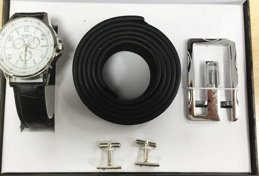 Geneva Mens Fashion Watch, Belt & Cuff Link Set