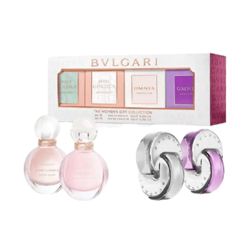 Bvlgari Miniatures Gift Set 5ml Rose Goldea Blossom Delight EDP - 5ml Rose Goldea Blossom Delight EDT - 5ml Omnia Crystalline EDT - 5ml Omnia Amethyste EDT - Peacock Bazaar