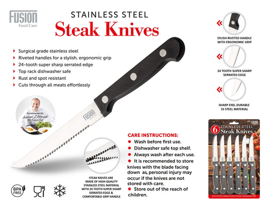 Fusion Stainless Steel Steak Knives 6 pack