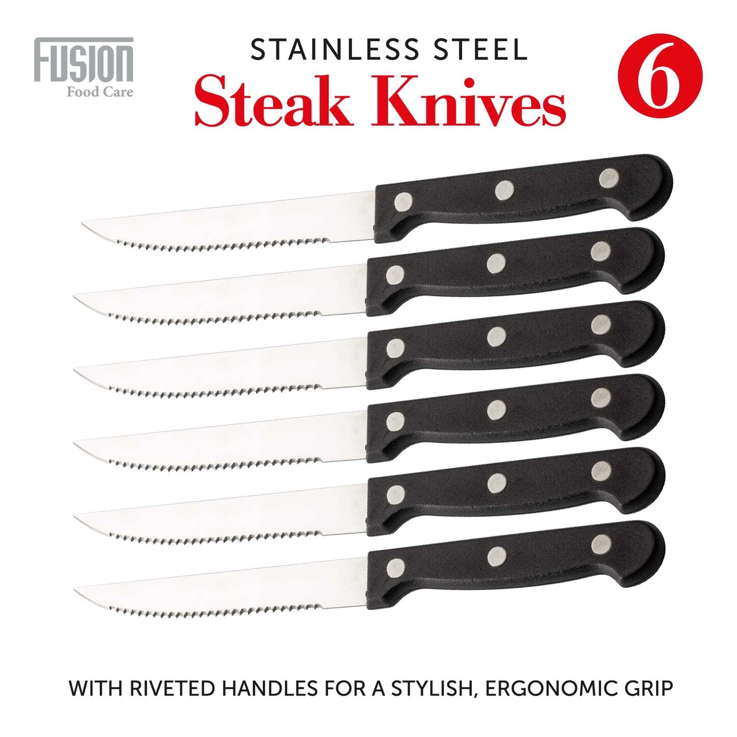 Fusion Stainless Steel Steak Knives 6 pack