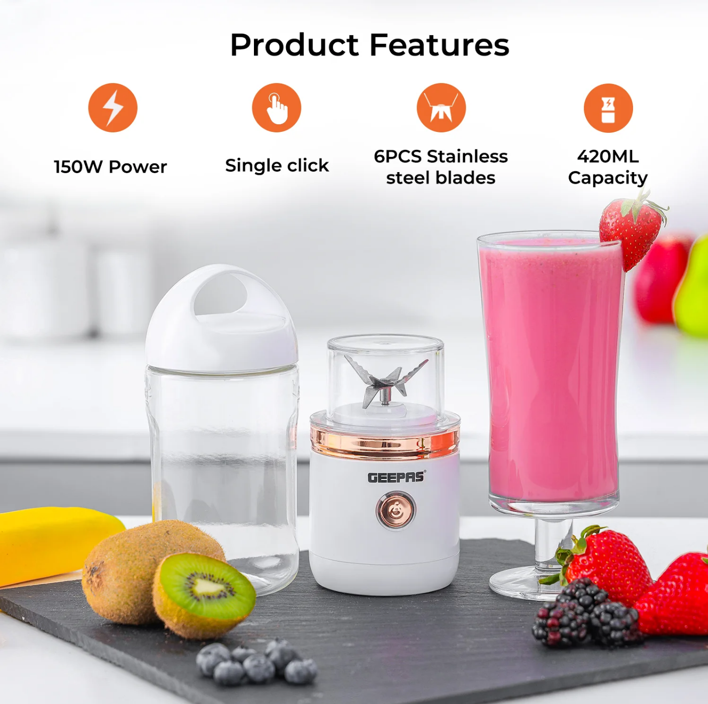 Geepas Rechargeable Portable Blender White 420ml