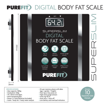 PureFit Black Digital Body Fat Scale Square 180kg