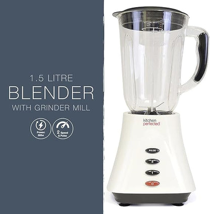 Kitchen Perfected Table Blender with Mill, 1.5 Litre, 400 W, Ivory White E5012WI