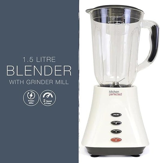 Kitchen Perfected Table Blender with Mill, 1.5 Litre, 400 W, Ivory White E5012WI